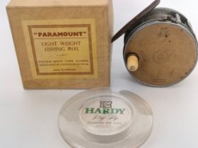 A Hardy brother's 'Perfect fly reel' with a Paramount box & Hardy's dry floating advertising item
