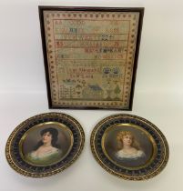 A Victorian sample by Dr Mcleod along with 2 Austrian 1900s lady portrait cabinet plates by de