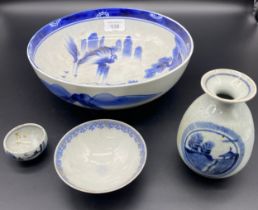 A Selection of Japanese and Chinese blue and white porcelain ware; early 20th century Japanese