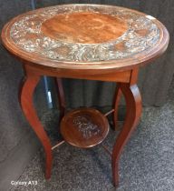 Early 20th century hand carved round two tier table. [74cm high, 54cm diameter]