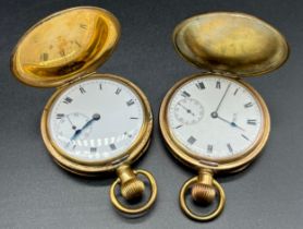 Two antique gold plated pocket watches; Waltham- 15 jewels- needs a service, Tempus 104 pocket