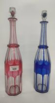 A 19th Century Bohemian Pink & blue Flashed Decanters with stoppers