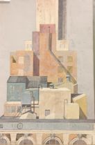 Karl Stanley Benjamin (1925-2012) Geometric abstract watercolour ''A New York Skyline'', signed.