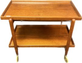 Mid century trolley table, the top with sliding tray