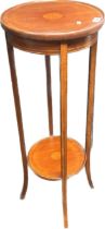 Edwardian mahogany plant stand, with inlay, raised on out swept legs [100cm high]