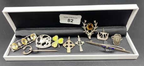 A Selection of silver jewellery; Antique silver, citrine stone and pinecone design bar brooch, Small