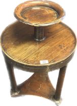 Antique French mahogany side table, the circular wash basin above a larger surface area, raised on a