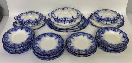 A Victorian Johnson brothers blue & white jewel pattern dinner service 41 pieces; large serving