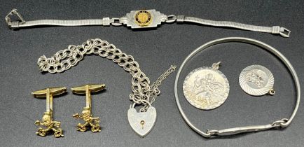 Silver jewellery; Silver & CZ Stone bangle, Two Silver St Christopher Pendants by G Jensen Ltd, Pair