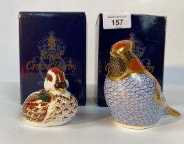 A Royal crown derby waxwing & bakewell duckling paperweights with stoppers