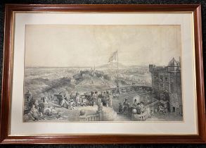 David Octavius Hill Original Engraving, Old and new Edinburgh as seen from Mons Meg Battery c.1848/
