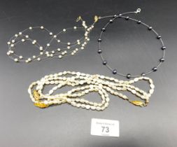 A Selection of pearl necklaces; large pearl necklace fitted with silver gilt clasps and catches.