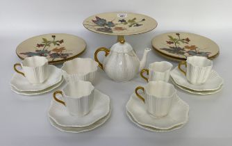 A Victorian coal port white & gold tea service along with Victorian hand painted tazza with matching