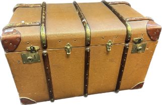 Antique steamer trunk, leather and brass bound, London maker, initials 'B.A.M.C' [54x87x56cm]