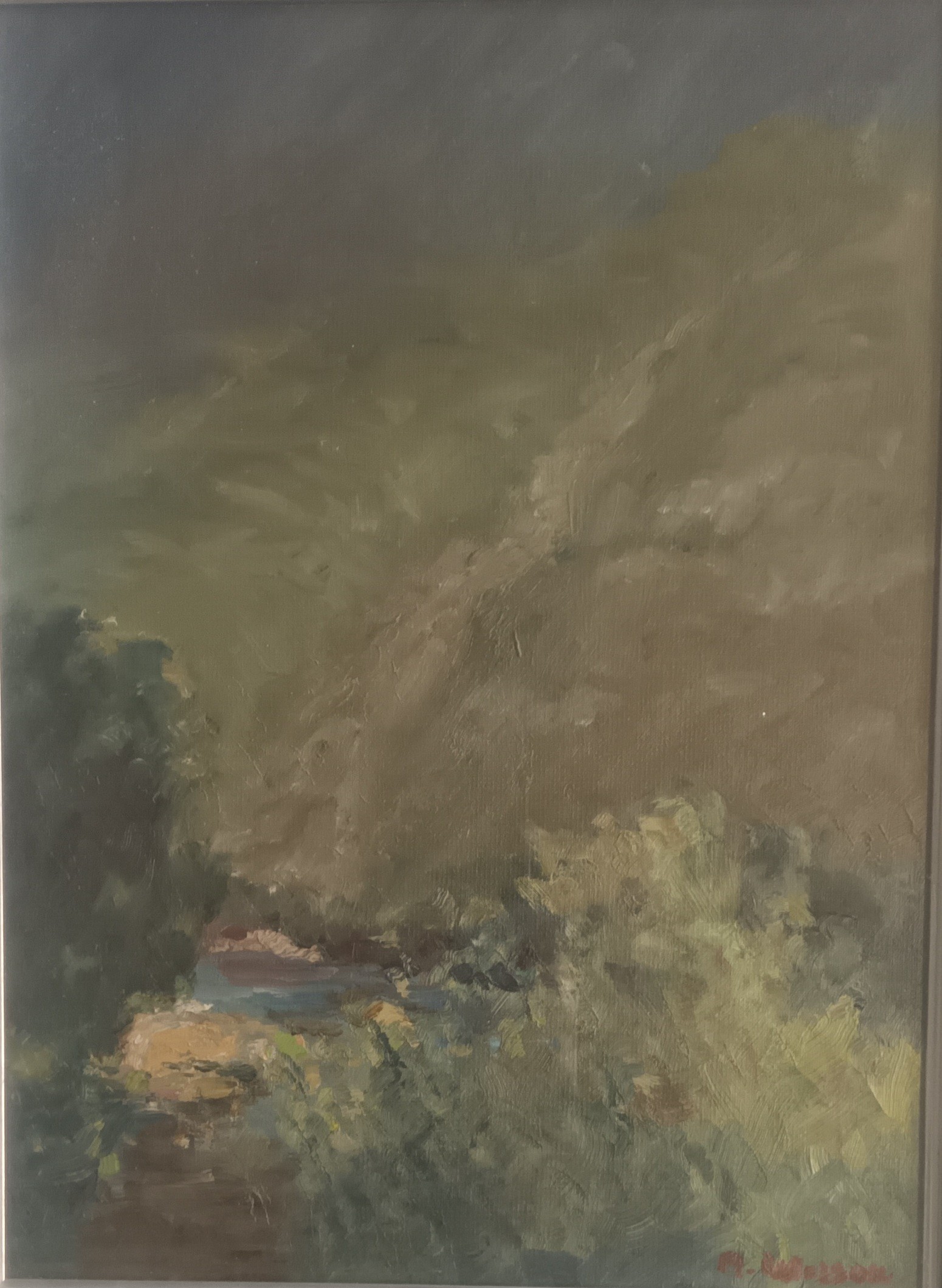 A. Watson Oil on board ''River landscape'', signed. Fitted within a contemporary frame. [Frame