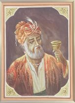 Ethnic Art - Man holding cup, fine painting, unsigned. [Frame 35x29cm]
