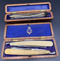 Four antique cut throat razors within fitted boxes; Hilliard of Glasgow and W. Landell of Glasgow.