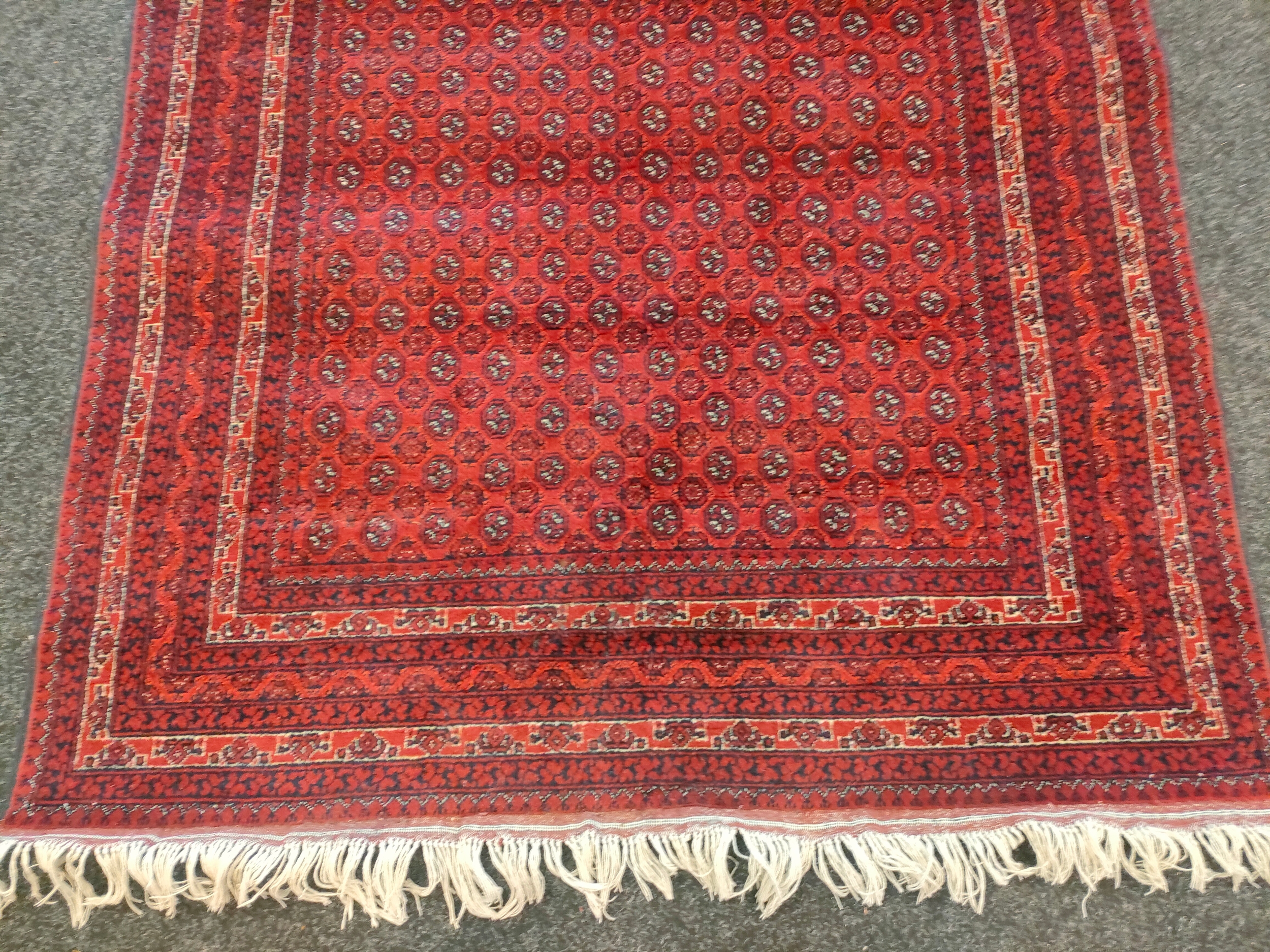 A Large Afghan hand woven red rug with shite trimming [201x154cm] - Image 2 of 4