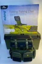 3 fishing boxes along with Crane fishing chair boxed