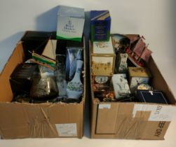 2 boxes of collectables; metamec mantle clocks & aynsley ware