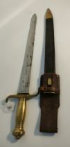 Antique Prussian M1852 Infantry Sidearm/ Faschinenmesser/ short sword with scabbard and frog. E.