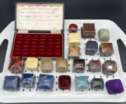 Tray of antique and vintage ring boxes.