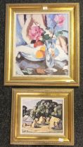 Two Artworks; Transfer print ''Still Life'' and ''Village Scene'', both in moulded frames. [Frame