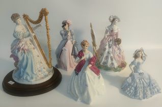 A collection of Royal Worcester figurines; Masquerade, 'painter' & 'music'