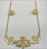 9ct yellow gold thistle design pendant with attached 9ct gold necklace and a matching pair of 9ct