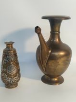 A Silver/copper Syrian islamic vase along with a 19th century brass spouled lota for ritual [25cm]