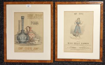 A pair of antique style advertising prints ''My Boy'' and ''Bric A Brac Polka'' [Frame 49x39cm]