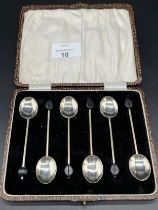 Boxed set of six Birmingham silver coffee bean spoons. Produced by William Sucking Ltd.