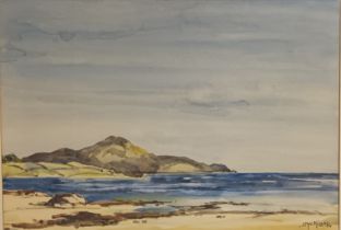 J. Mackillop Original watercolour ''The Holy Isle'', signed. [Frame 42x52cm]