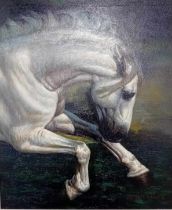 Jacob Hunt (b.1958) Oil on canvas ''White Horse'' [77x67cm]