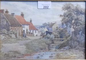 J.D Robertson Watercolour ''Burnside Near Collingham'', signed and within a ornate frame. [Frame