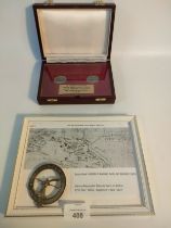 A Culross fife church tokens dated 1847 in fitted case along with A framed kilt Henry A Rennie