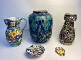 A Selection of Islamic & Portuguese glazed pottery; A Large islamic tin glazed vase & signed islamic