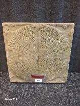 19th century carved stone sun dial; James Cunningham 18th Sept. 1865. [33x33cm]