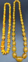 Two vintage stringed amber graduating bead necklaces. [67.67grams- unusual shaped beads] [