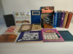 A box of old & modern books; The broons, Giles & antique books