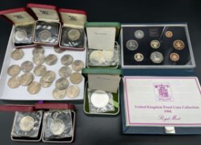 A Selection of boxed and loose coinage; Boxed and loose Fifty Pence Coins, Three 1972 Silver Proof