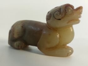 A Qing dynasty Jade figure of a mysterious creature Green & brown colour [6x3.5cm]