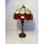 Antique brass/copper table lamp base with Tiffany inspired stained glass shade [50cm]