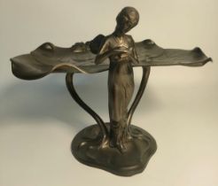 A Bronze art nouveau inspired fairy design raised centrepiece [28x19.5cm]