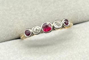 18ct gold & Platinum, diamond and ruby ring. [Ring size J] [1.82Grams]