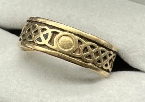 9ct yellow gold Celtic Design wedding band. [Ring size X,Y] [5.55Grams]