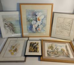 A collection of art works; water colours Still life & countryside scenes