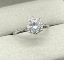 9ct white gold ladies ring set with a large round cut CZ Stone. [Ring size O] [2.41Grams]
