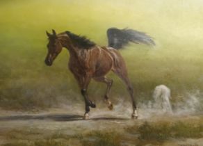 Jacob Hunt (b.1958) Oil on canvas ''Galloping Chestnut Horse'', signed. [Frame 77x110cm]