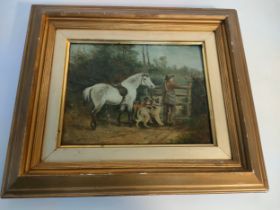 A Oil painting on board in the manner of 'The game keepers son' set in a antique frame undisclosed